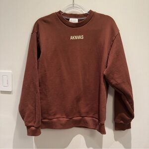 Aknvas Brown Crewneck Sweatshirt Light Yellow Logo Mens Size Large